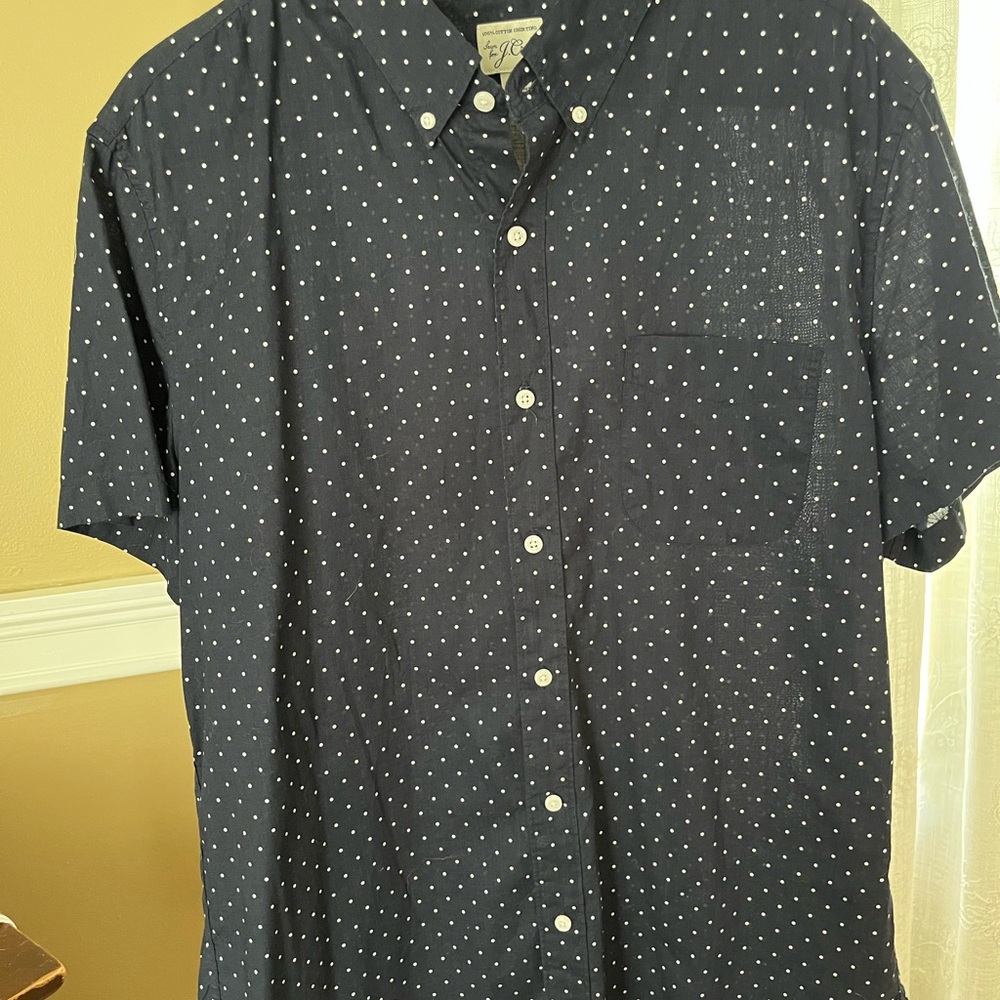 J. Crew Dark Blue Polka Dot Casual Shirt